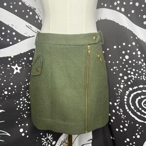 J.Crew Wool Blend Motorcycle Mini Skirt Gold Accents Lined Army Green Womens 00